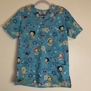 Baby Boop Multi-Color V-Neck Scrub Top Medical Uniform Small